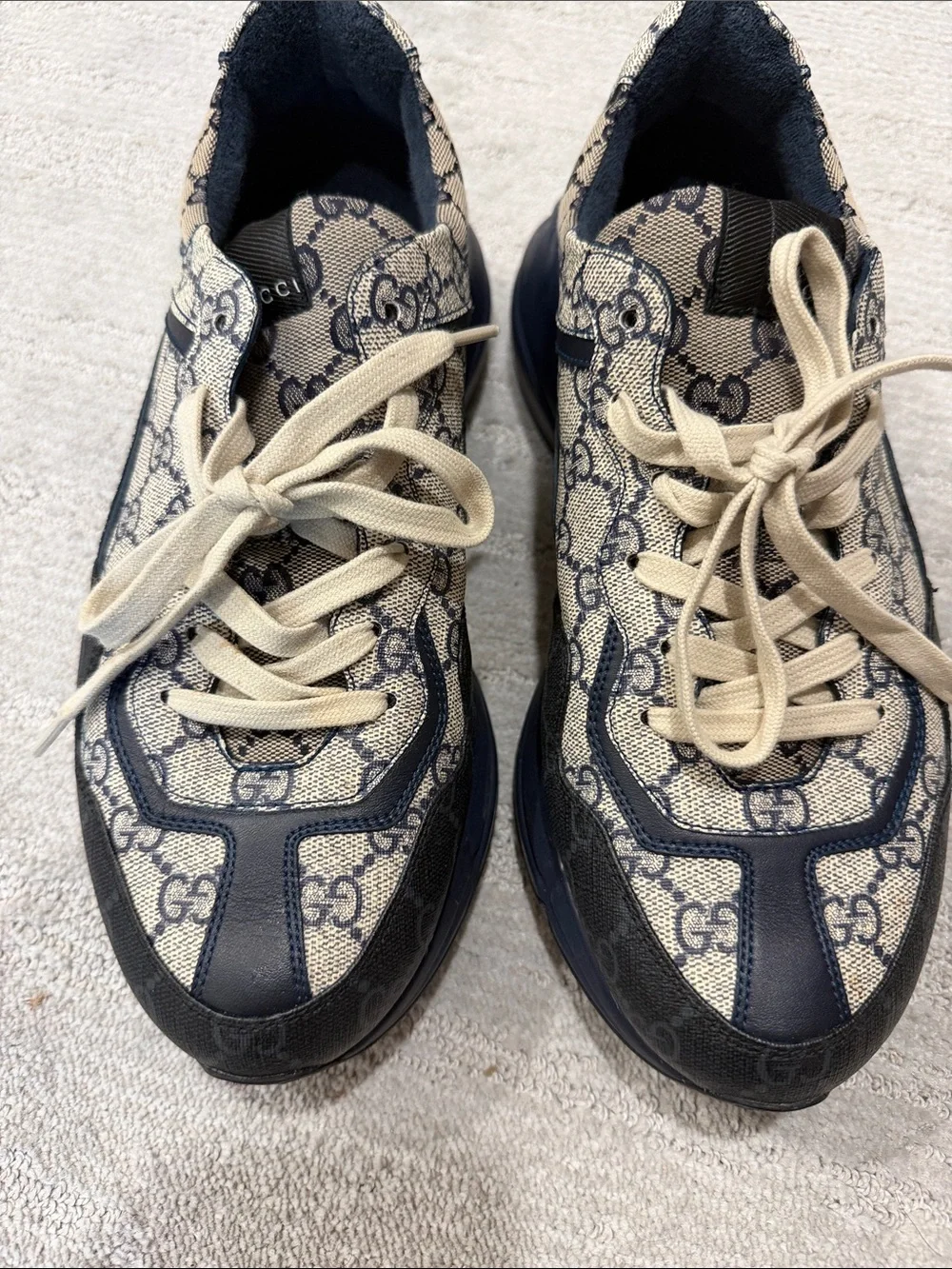 Gucci Beige & Navy GG Monogram Chunky Lace-Up Sneakers